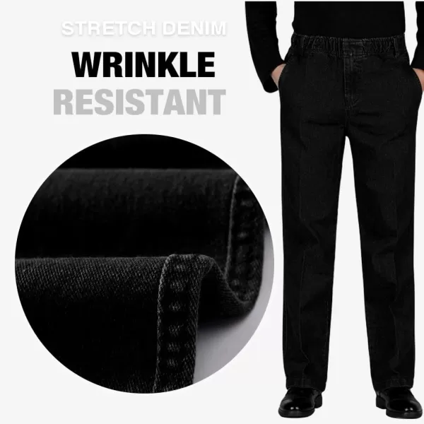 IDEALSANXUN Mens Elastic Waist Loose Fit Denim Pants Casual Solid Jeans TrouserBlackDenim