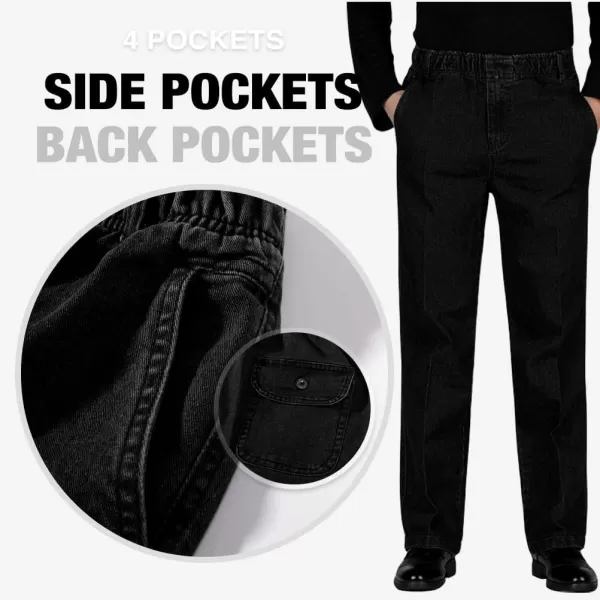 IDEALSANXUN Mens Elastic Waist Loose Fit Denim Pants Casual Solid Jeans TrouserBlackDenim