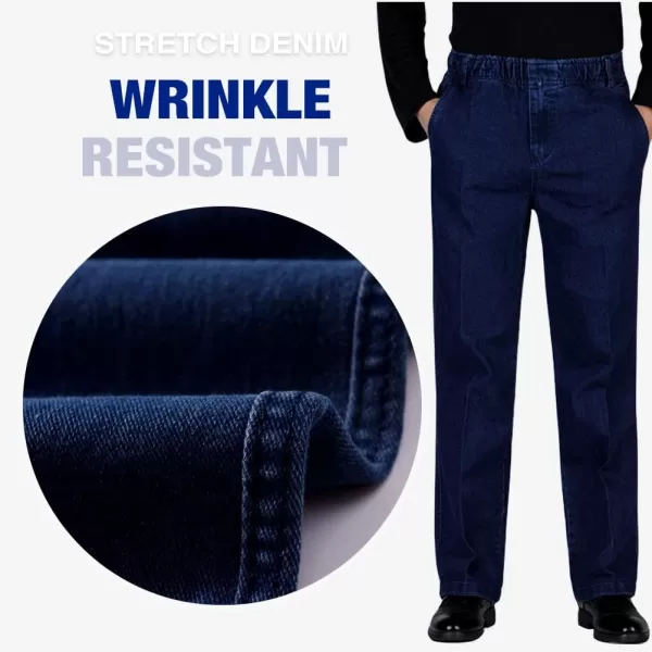 IDEALSANXUN Mens Elastic Waist Loose Fit Denim Pants Casual Solid Jeans TrouserDark BlueDenim