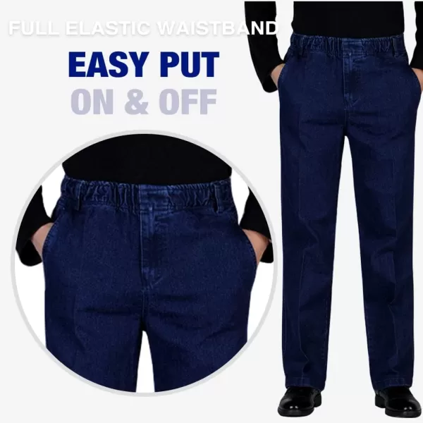 IDEALSANXUN Mens Elastic Waist Loose Fit Denim Pants Casual Solid Jeans TrouserDark BlueDenim