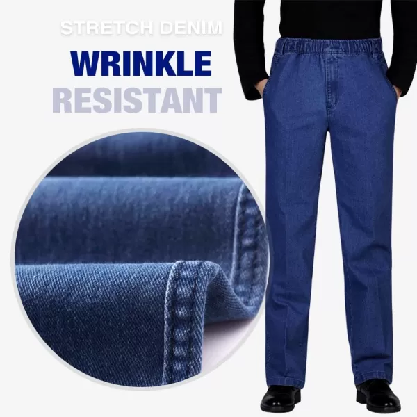 IDEALSANXUN Mens Elastic Waist Loose Fit Denim Pants Casual Solid Jeans TrouserLight BlueDenim