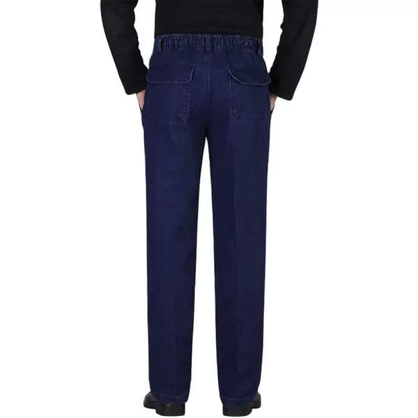 IDEALSANXUN Mens Elastic Waist Loose Fit Denim Pants Casual Solid Jeans TrouserRetro BlueDenim