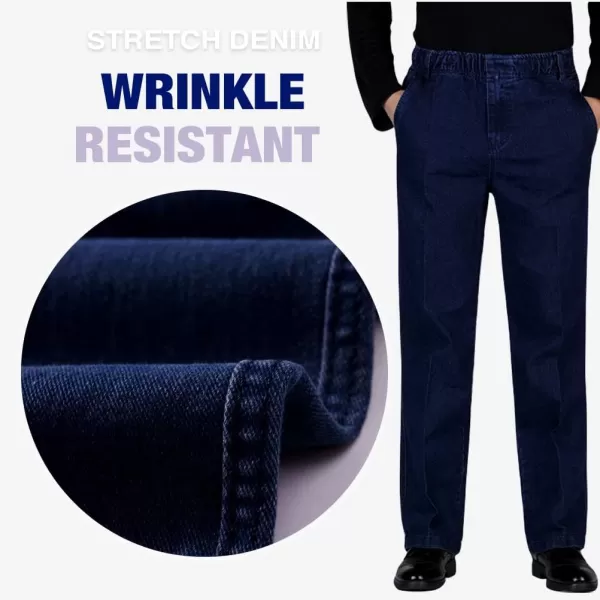 IDEALSANXUN Mens Elastic Waist Loose Fit Denim Pants Casual Solid Jeans TrouserRetro BlueDenim