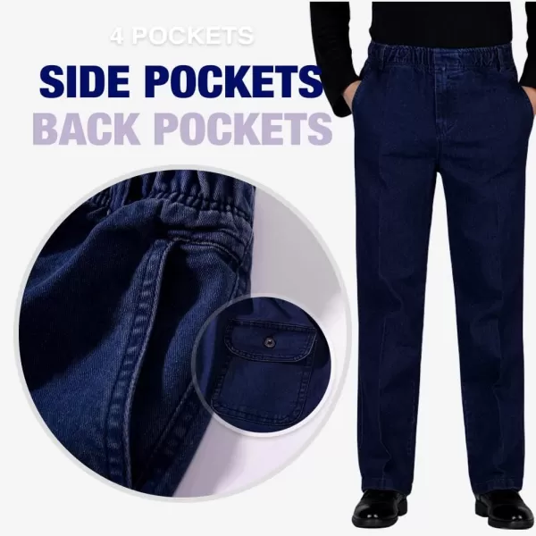 IDEALSANXUN Mens Elastic Waist Loose Fit Denim Pants Casual Solid Jeans TrouserRetro BlueDenim