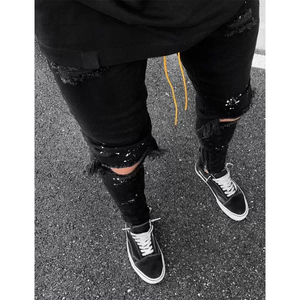 IDEALSANXUN Mens Ripped Stretch Jeans Casual Slim Fit Distressed Plaid Pattern Skinny Biker JeansBlack 1973