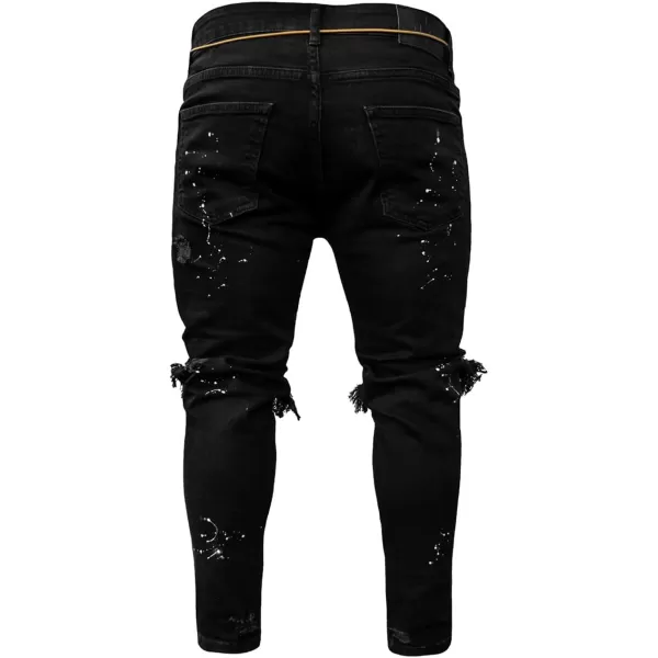 IDEALSANXUN Mens Ripped Stretch Jeans Casual Slim Fit Distressed Plaid Pattern Skinny Biker JeansBlack 1973