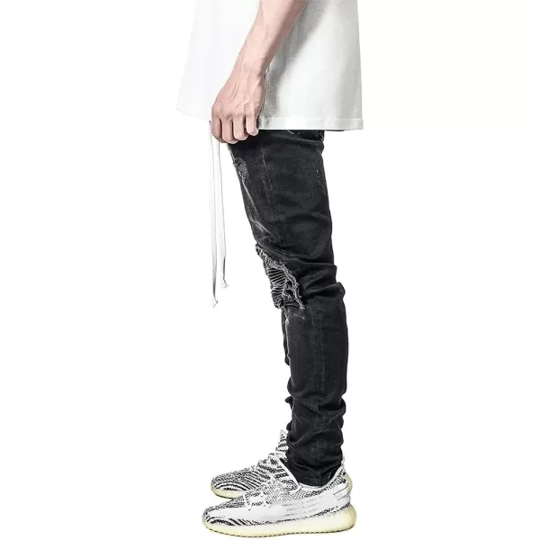 IDEALSANXUN Mens Ripped Stretch Jeans Casual Slim Fit Distressed Plaid Pattern Skinny Biker JeansBlack 2013