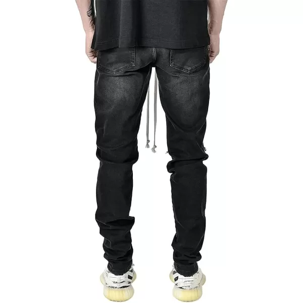 IDEALSANXUN Mens Ripped Stretch Jeans Casual Slim Fit Distressed Plaid Pattern Skinny Biker JeansBlack