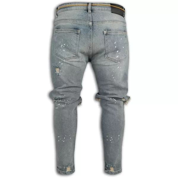 IDEALSANXUN Mens Ripped Stretch Jeans Casual Slim Fit Distressed Plaid Pattern Skinny Biker JeansBlue 1973