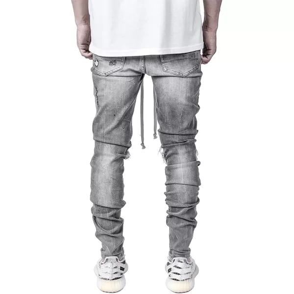 IDEALSANXUN Mens Ripped Stretch Jeans Casual Slim Fit Distressed Plaid Pattern Skinny Biker JeansGrey 13