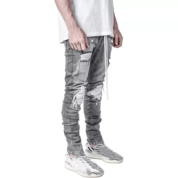 IDEALSANXUN Mens Ripped Stretch Jeans Casual Slim Fit Distressed Plaid Pattern Skinny Biker JeansGrey 13