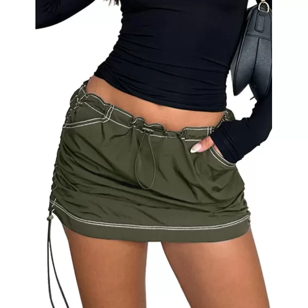 IDEALSANXUN Mini Cargo Skirts for Women Trendy Summer Casual Drawstring Bodycon Y2K Short SkirtArmy
