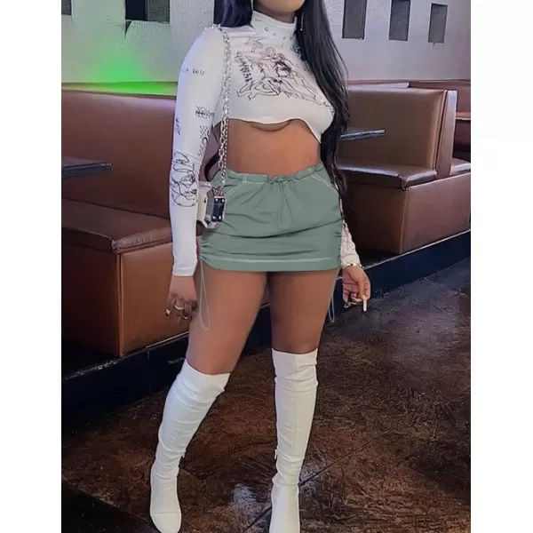 IDEALSANXUN Mini Cargo Skirts for Women Trendy Summer Casual Drawstring Bodycon Y2K Short SkirtCyan Grey