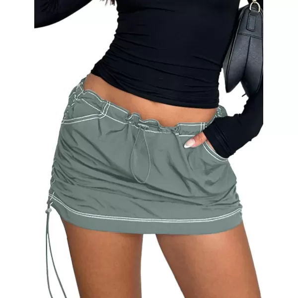 IDEALSANXUN Mini Cargo Skirts for Women Trendy Summer Casual Drawstring Bodycon Y2K Short SkirtCyan Grey