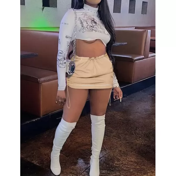 IDEALSANXUN Mini Cargo Skirts for Women Trendy Summer Casual Drawstring Bodycon Y2K Short SkirtKhaki