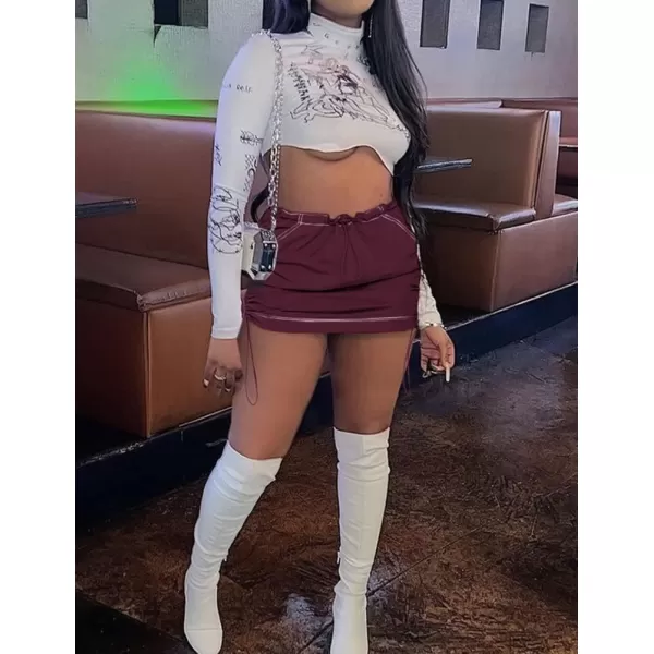 IDEALSANXUN Mini Cargo Skirts for Women Trendy Summer Casual Drawstring Bodycon Y2K Short SkirtWine