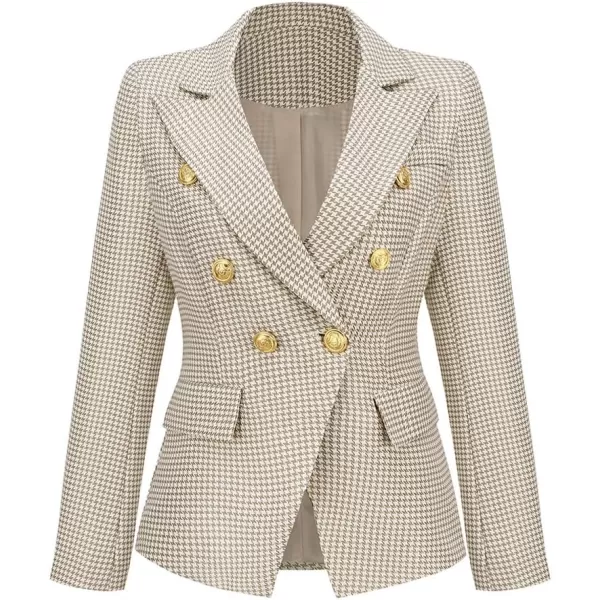 IDEALSANXUN Plaid Blazer Jacket for Women 2023 Notch Lapel Long Sleeve Slim Fit Fomal Suit Blazers JacketsBeige