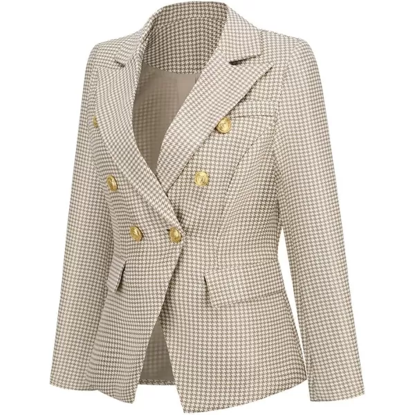 IDEALSANXUN Plaid Blazer Jacket for Women 2023 Notch Lapel Long Sleeve Slim Fit Fomal Suit Blazers JacketsBeige