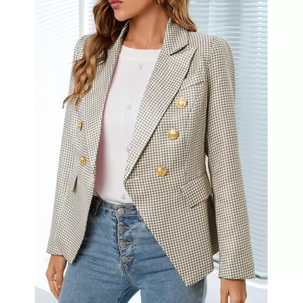 IDEALSANXUN Plaid Blazer Jacket for Women 2023 Notch Lapel Long Sleeve Slim Fit Fomal Suit Blazers JacketsBeige