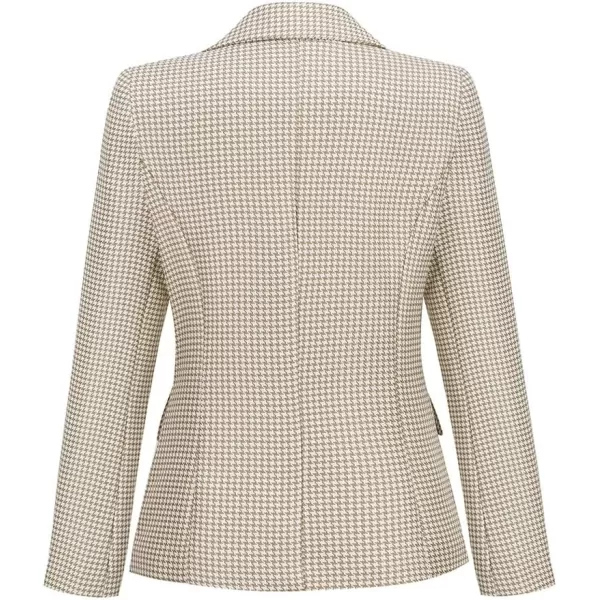IDEALSANXUN Plaid Blazer Jacket for Women 2023 Notch Lapel Long Sleeve Slim Fit Fomal Suit Blazers JacketsBeige