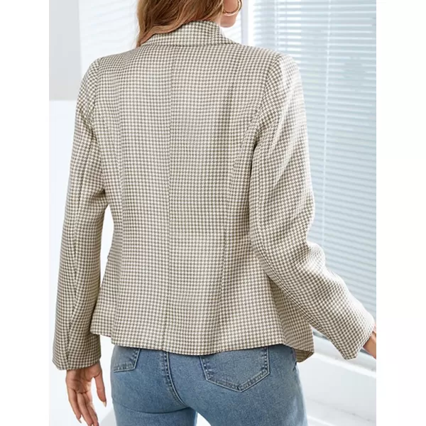 IDEALSANXUN Plaid Blazer Jacket for Women 2023 Notch Lapel Long Sleeve Slim Fit Fomal Suit Blazers JacketsBeige