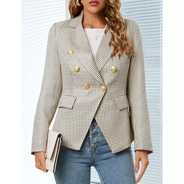 IDEALSANXUN Plaid Blazer Jacket for Women 2023 Notch Lapel Long Sleeve Slim Fit Fomal Suit Blazers JacketsBeige