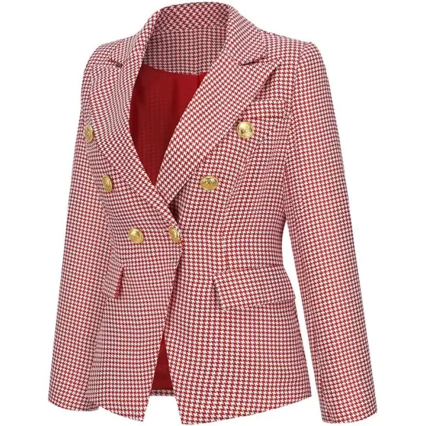 IDEALSANXUN Plaid Blazer Jacket for Women 2023 Notch Lapel Long Sleeve Slim Fit Fomal Suit Blazers JacketsRed