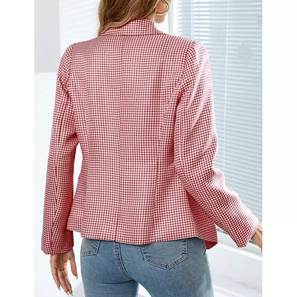 IDEALSANXUN Plaid Blazer Jacket for Women 2023 Notch Lapel Long Sleeve Slim Fit Fomal Suit Blazers JacketsRed