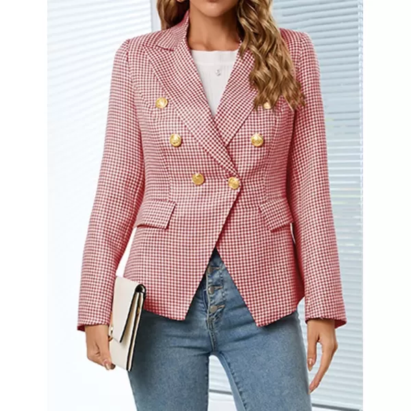 IDEALSANXUN Plaid Blazer Jacket for Women 2023 Notch Lapel Long Sleeve Slim Fit Fomal Suit Blazers JacketsRed