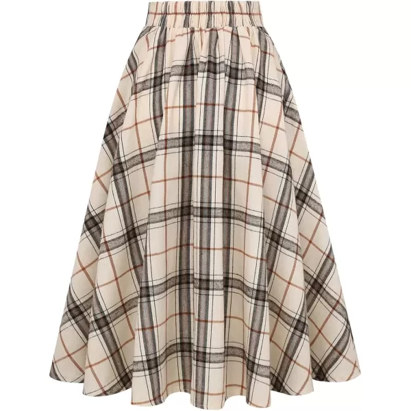 IDEALSANXUN Plaid Skirt for Womens High Waist Aline Pleated Midi SkirtsBeige