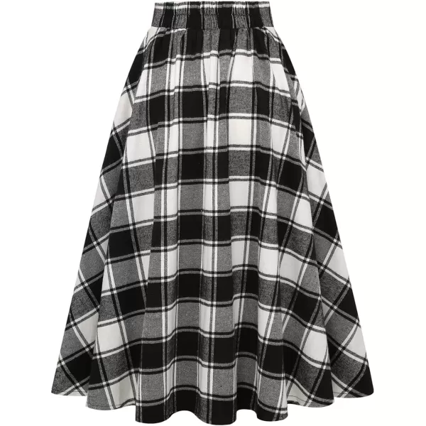 IDEALSANXUN Plaid Skirt for Womens High Waist Aline Pleated Midi SkirtsBlackampwhite
