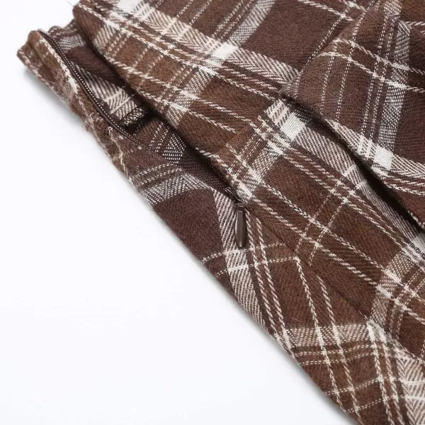 IDEALSANXUN Plaid Skirt for Womens High Waist Aline Pleated Midi SkirtsBrown