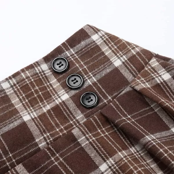 IDEALSANXUN Plaid Skirt for Womens High Waist Aline Pleated Midi SkirtsBrown