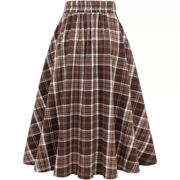 IDEALSANXUN Plaid Skirt for Womens High Waist Aline Pleated Midi SkirtsBrown