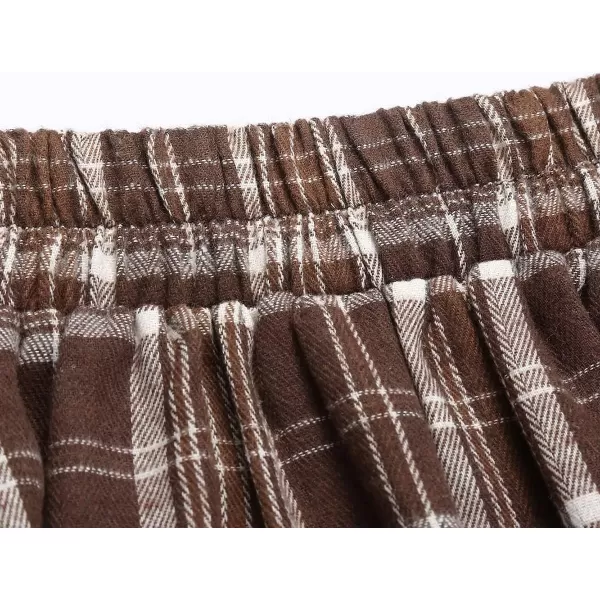 IDEALSANXUN Plaid Skirt for Womens High Waist Aline Pleated Midi SkirtsBrown