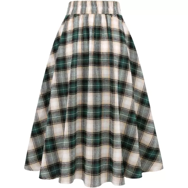 IDEALSANXUN Plaid Skirt for Womens High Waist Aline Pleated Midi SkirtsGreen 01