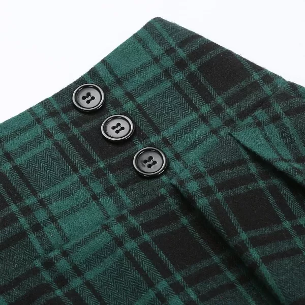 IDEALSANXUN Plaid Skirt for Womens High Waist Aline Pleated Midi SkirtsGreen 02
