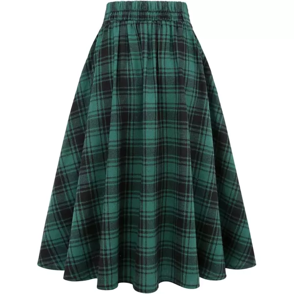 IDEALSANXUN Plaid Skirt for Womens High Waist Aline Pleated Midi SkirtsGreen 02