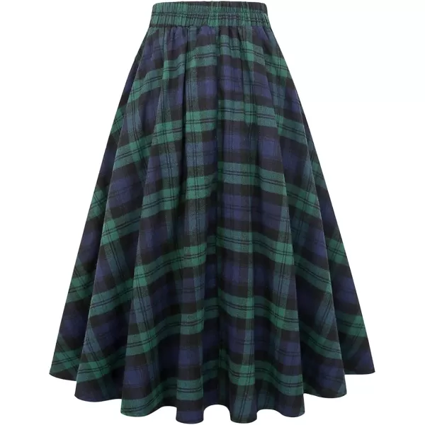 IDEALSANXUN Plaid Skirt for Womens High Waist Aline Pleated Midi SkirtsGreen