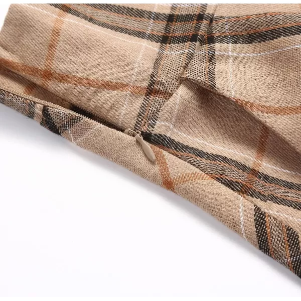 IDEALSANXUN Plaid Skirt for Womens High Waist Aline Pleated Midi SkirtsKhaki 01