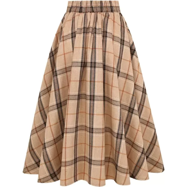 IDEALSANXUN Plaid Skirt for Womens High Waist Aline Pleated Midi SkirtsKhaki 01