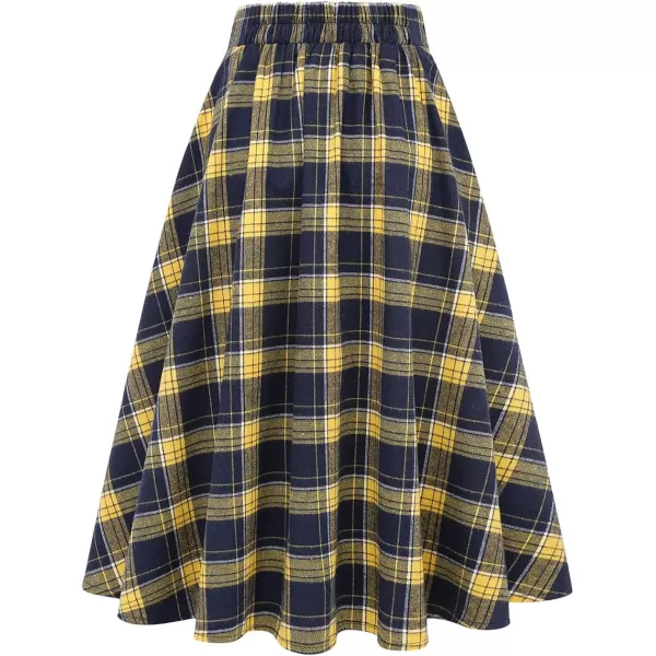 IDEALSANXUN Plaid Skirt for Womens High Waist Aline Pleated Midi SkirtsYellow