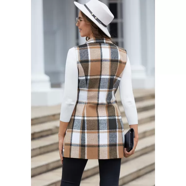 IDEALSANXUN Plaid Vest for Women Fall Winter Sleeveless Blazer JacketsBrown