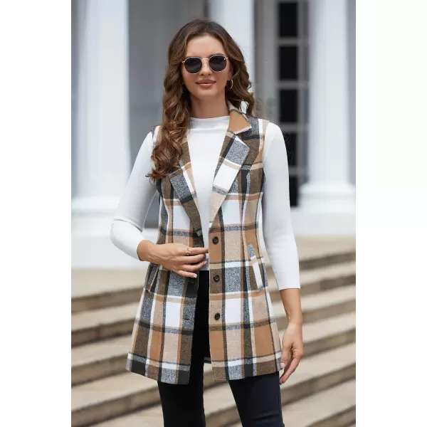 IDEALSANXUN Plaid Vest for Women Fall Winter Sleeveless Blazer JacketsBrown