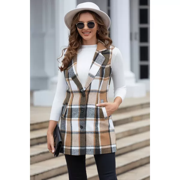 IDEALSANXUN Plaid Vest for Women Fall Winter Sleeveless Blazer JacketsBrown