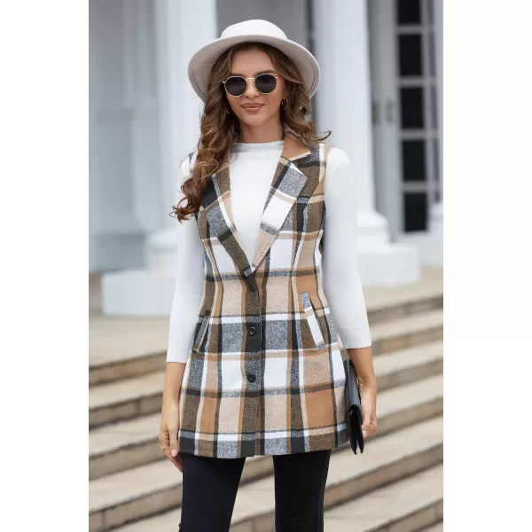 IDEALSANXUN Plaid Vest for Women Fall Winter Sleeveless Blazer JacketsBrown