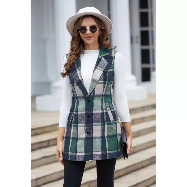 IDEALSANXUN Plaid Vest for Women Fall Winter Sleeveless Blazer JacketsGreen
