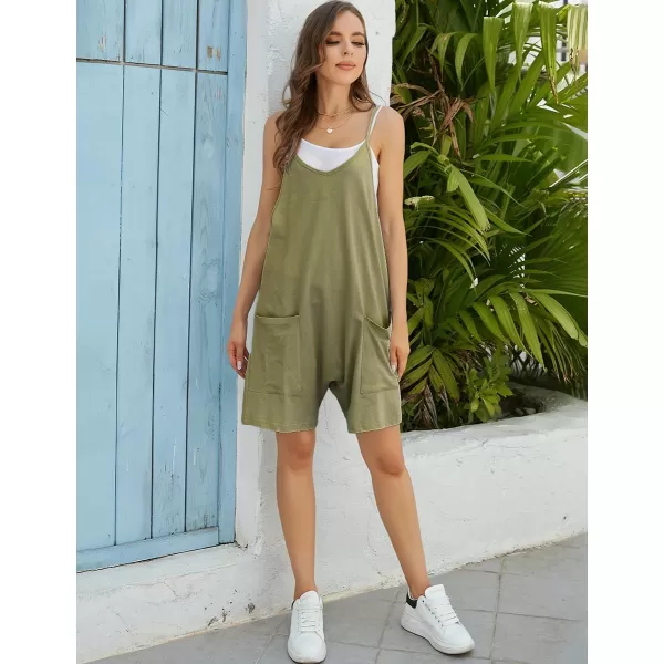 IDEALSANXUN Short Jumpsuits for Women Casual Spaghetti Strap Sleeveless Loose Fit Wide Leg Summer Shorts RomperArmy