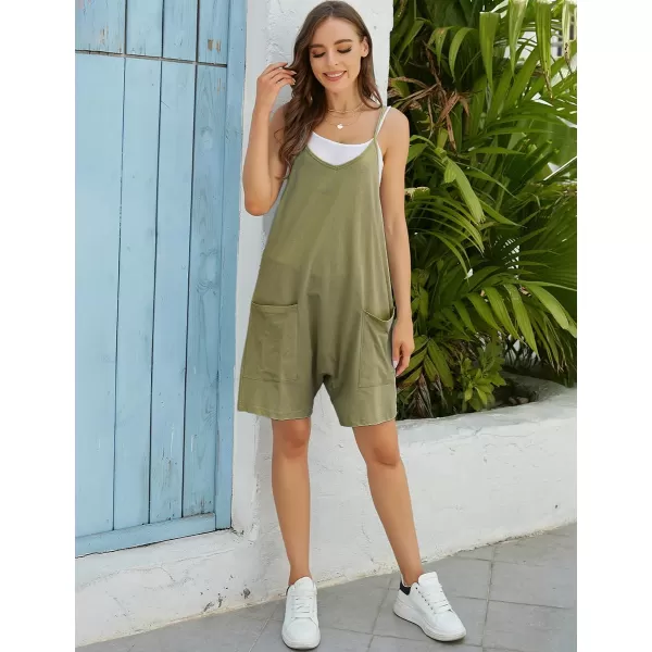 IDEALSANXUN Short Jumpsuits for Women Casual Spaghetti Strap Sleeveless Loose Fit Wide Leg Summer Shorts RomperArmy