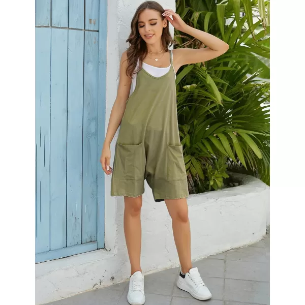 IDEALSANXUN Short Jumpsuits for Women Casual Spaghetti Strap Sleeveless Loose Fit Wide Leg Summer Shorts RomperArmy